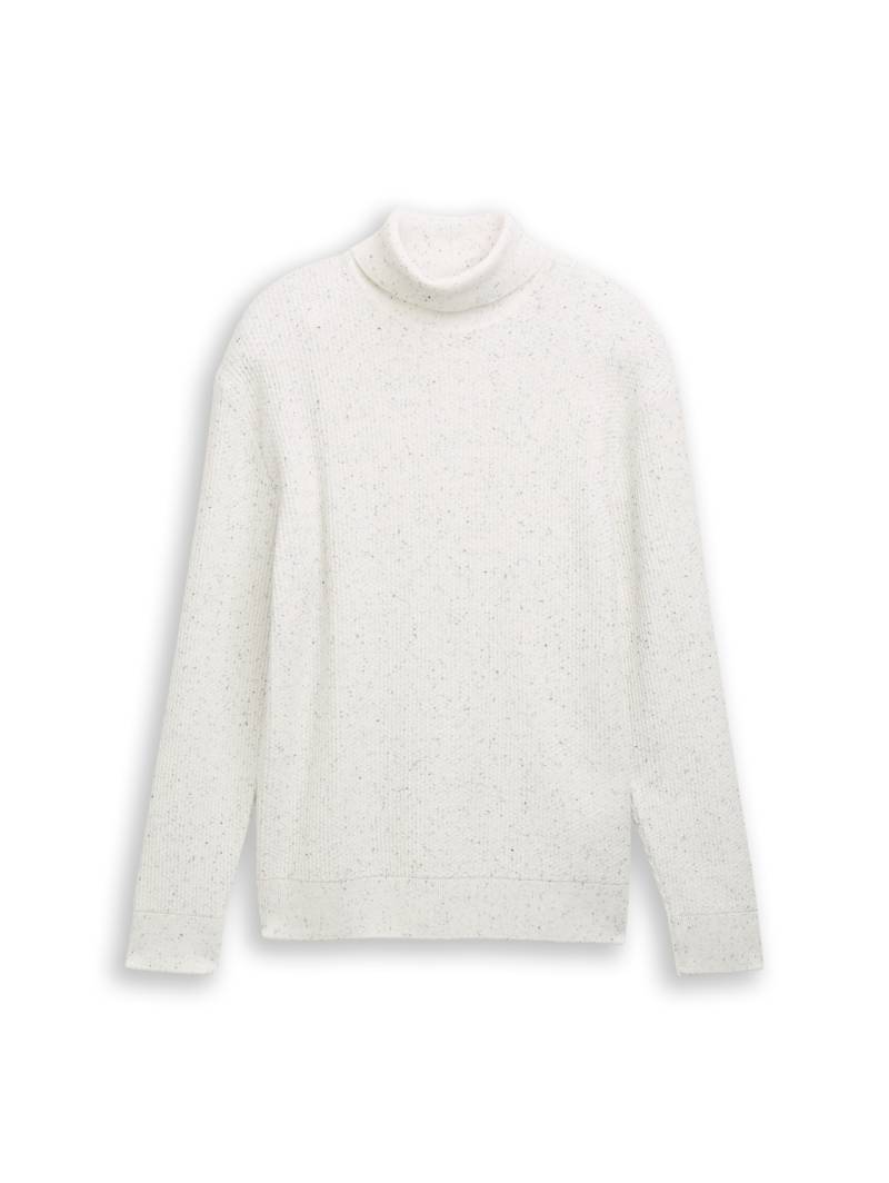 TOM TAILOR DENIM Herren Rollkragenpullover aus Noppengarn, weiß, Meliert, Gr. S von Tom Tailor Denim
