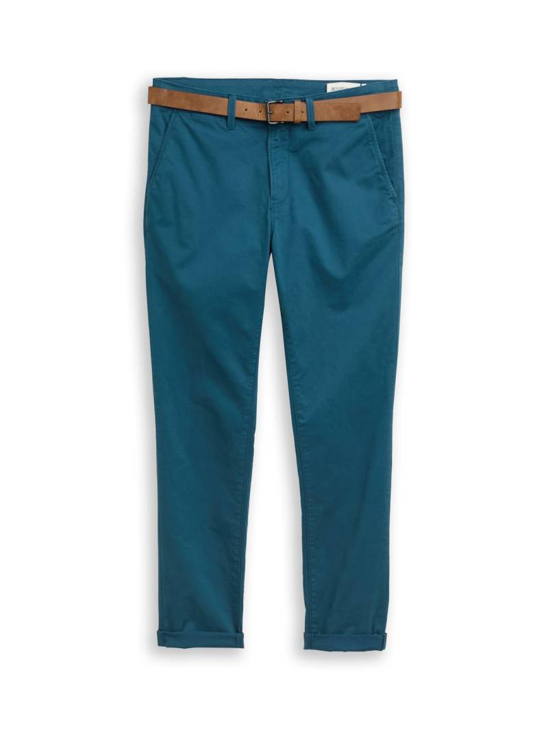 TOM TAILOR DENIM Herren Slim Chino Hose mit Gürtel, grün, Uni, Gr. 30/34 von Tom Tailor Denim