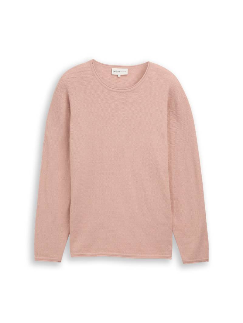 TOM TAILOR DENIM Herren Strickpullover aus Baumwolle, rot, Uni, Gr. L von Tom Tailor Denim