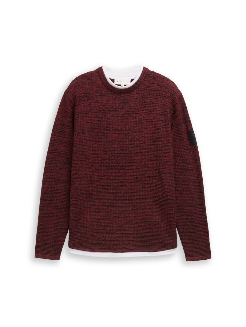 TOM TAILOR DENIM Herren Strickpullover im 2-in-1-Look, schwarz, Meliert, Gr. L von Tom Tailor Denim