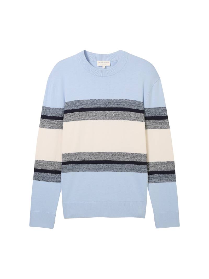 TOM TAILOR DENIM Herren Strickpullover mit Blockstreifen, blau, Gestreift, Gr. XXL von Tom Tailor Denim
