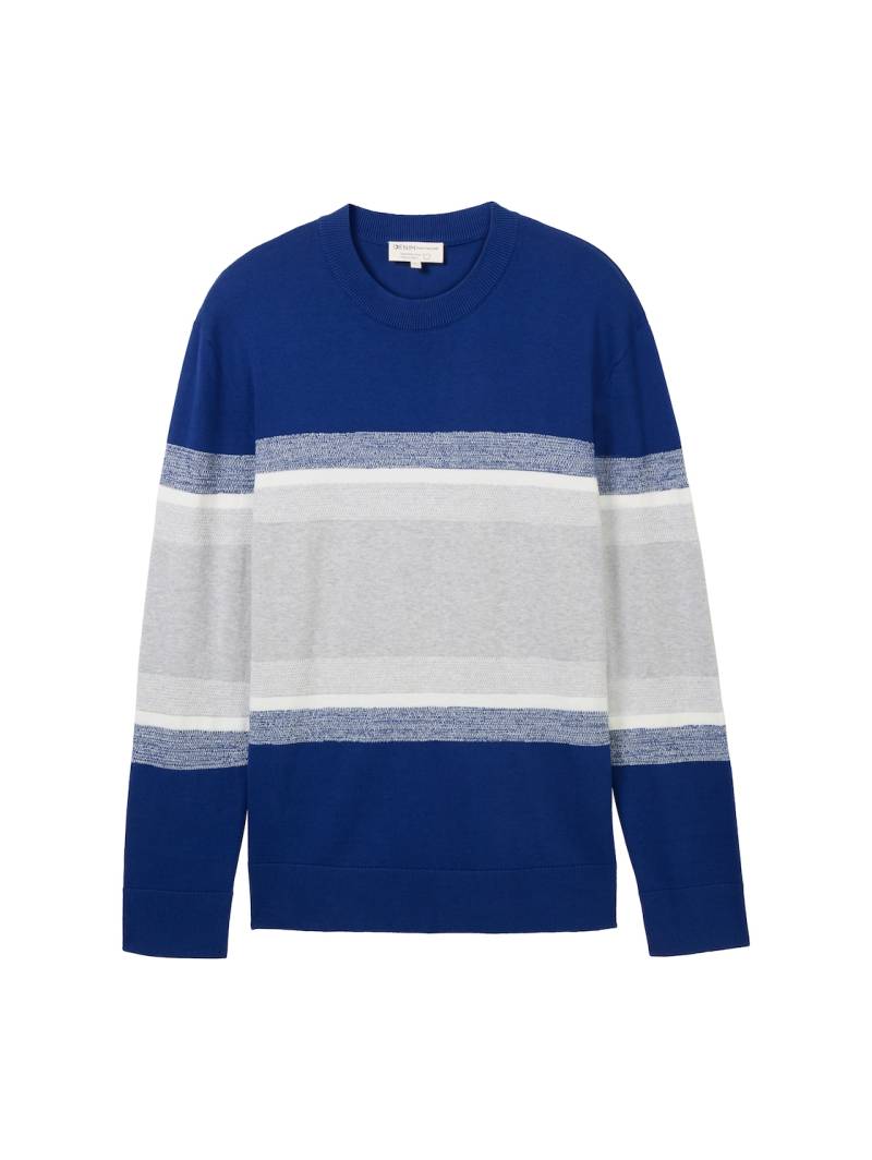 TOM TAILOR DENIM Herren Strickpullover mit Blockstreifen, blau, Gestreift, Gr. XXL von Tom Tailor Denim
