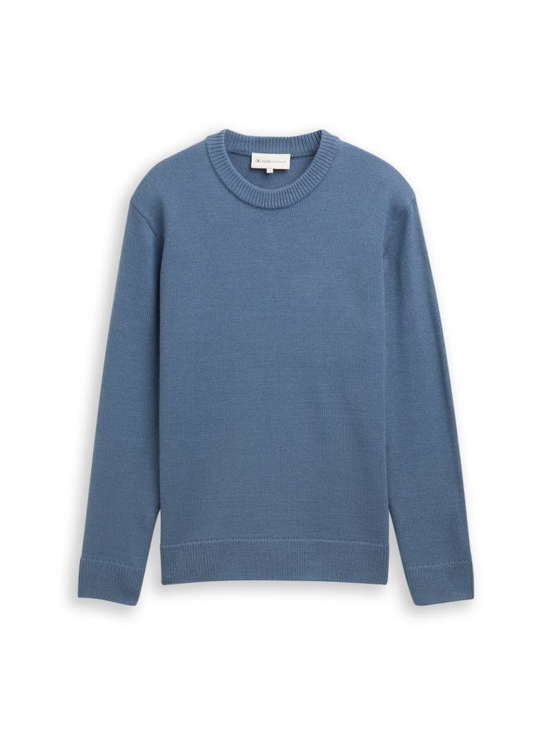 TOM TAILOR DENIM Herren Strickpullover mit Rundhalsausschnitt, blau, Uni, Gr. XXL von Tom Tailor Denim
