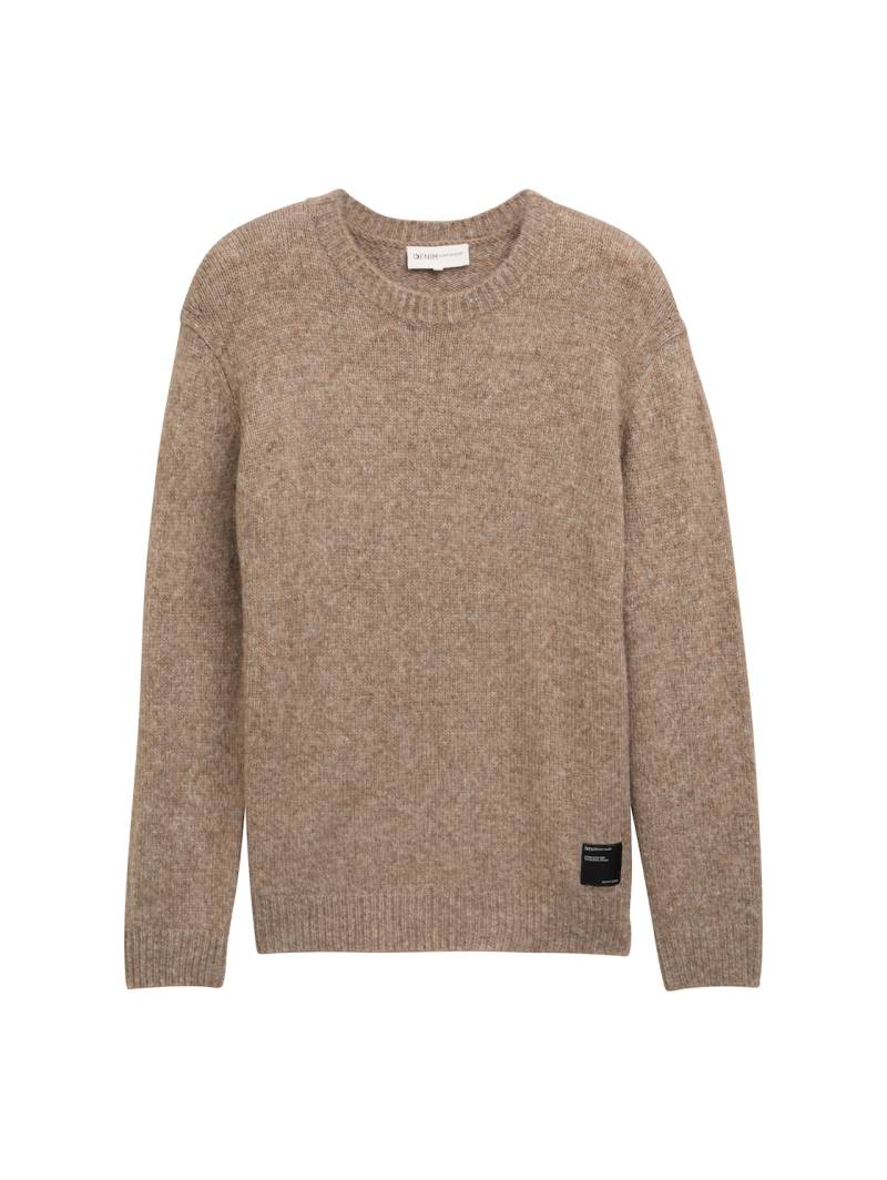 TOM TAILOR DENIM Herren Strickpullover mit Rundhalsausschnitt, braun, Uni, Gr. L von Tom Tailor Denim
