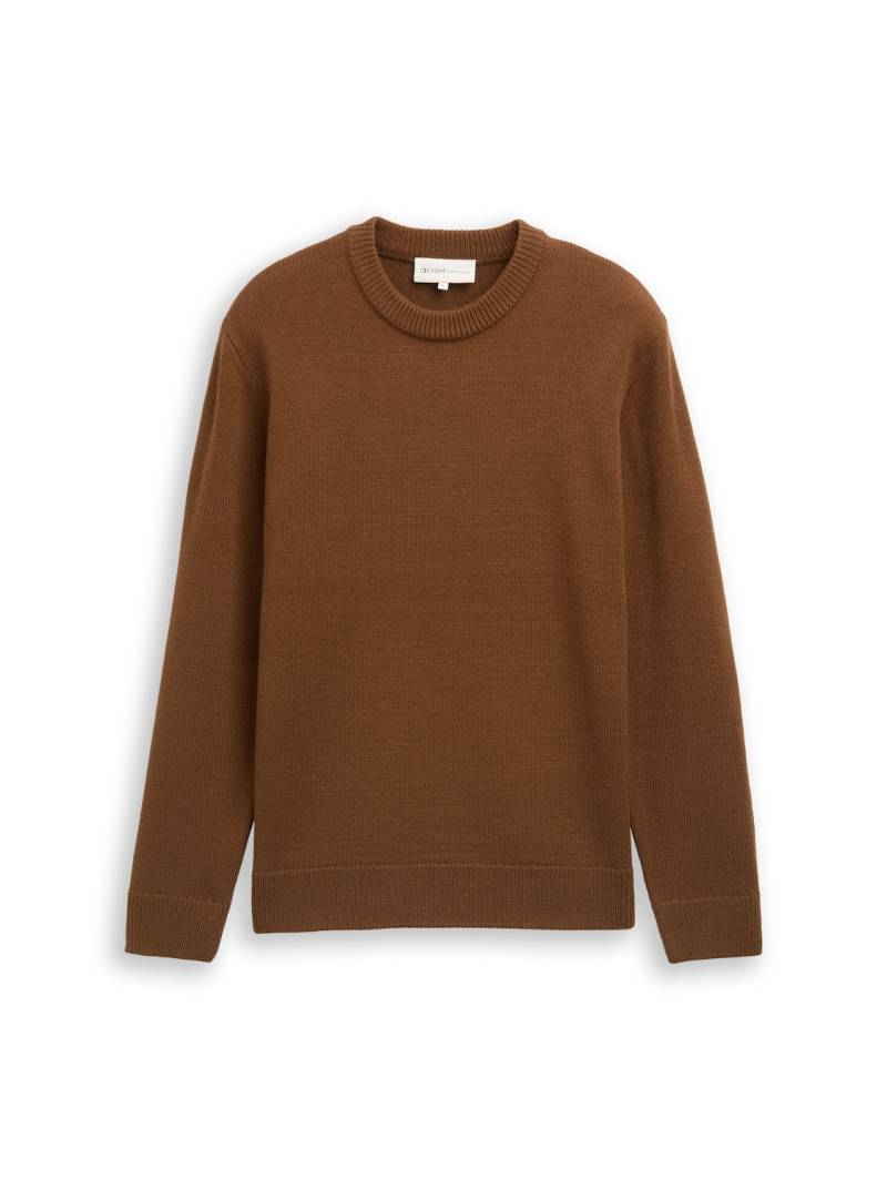 TOM TAILOR DENIM Herren Strickpullover mit Rundhalsausschnitt, braun, Uni, Gr. XS von Tom Tailor Denim