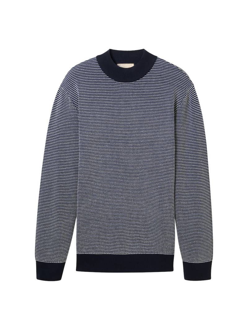 TOM TAILOR DENIM Herren Strickpullover mit Bündchen, blau, Gemustert, Gr. L von Tom Tailor Denim