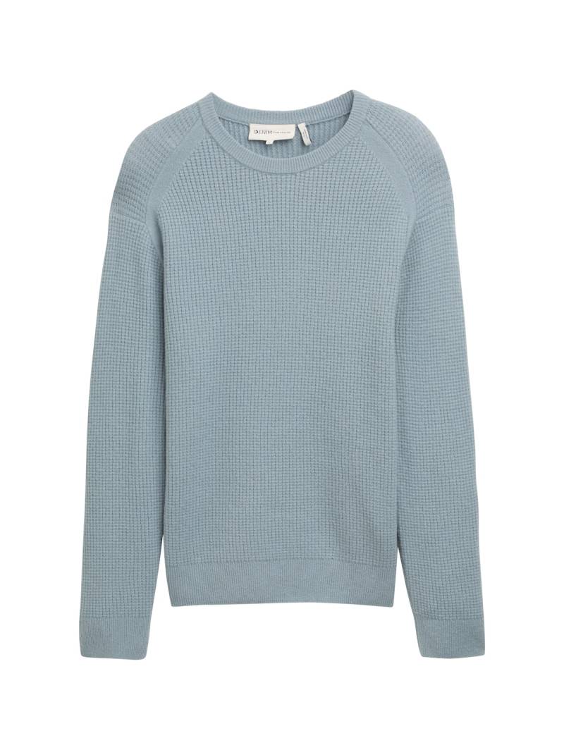 TOM TAILOR DENIM Herren Strickpullover mit Wollanteil, blau, Uni, Gr. S von Tom Tailor Denim