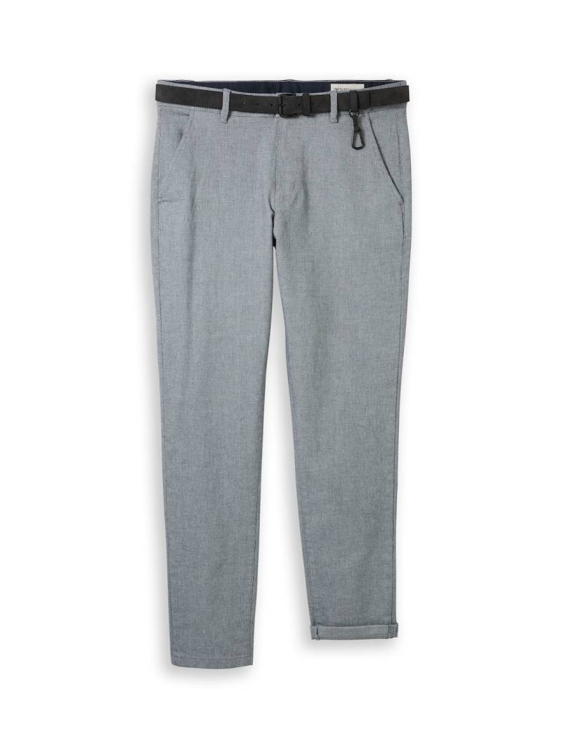 TOM TAILOR DENIM Herren Straight Fit Chino Hose mit Gürtel, blau, Uni, Gr. 32/34 von Tom Tailor Denim