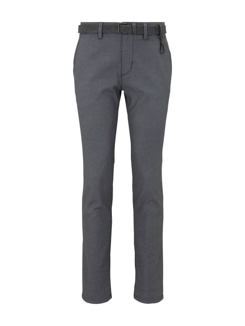TOM TAILOR DENIM Herren Straight Fit Chino Hose mit Gürtel, grau, Uni, Gr. 30/32 von Tom Tailor Denim