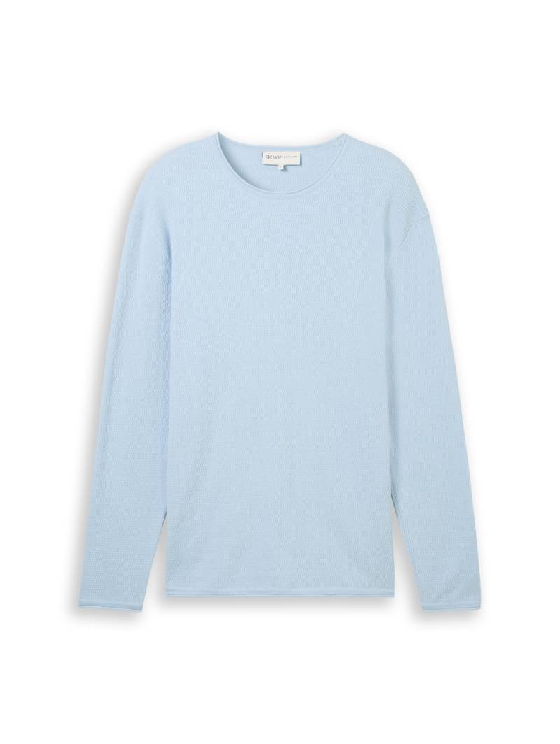 TOM TAILOR DENIM Herren Strickpullover aus Baumwolle, blau, Uni, Gr. S von Tom Tailor Denim