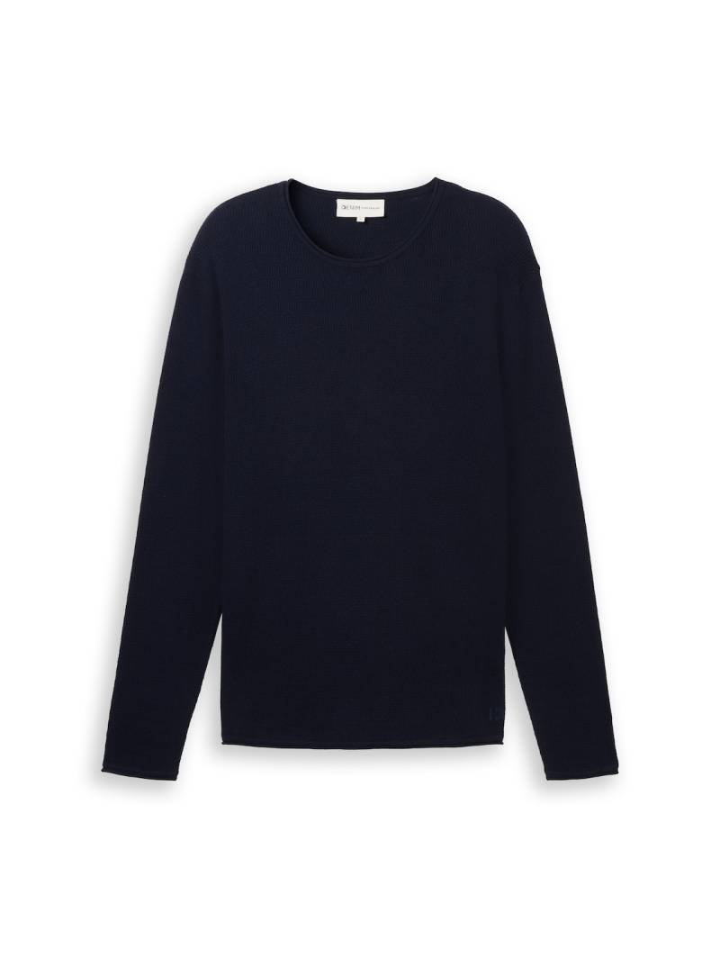 TOM TAILOR DENIM Herren Strickpullover aus Baumwolle, blau, Uni, Gr. XXL von Tom Tailor Denim