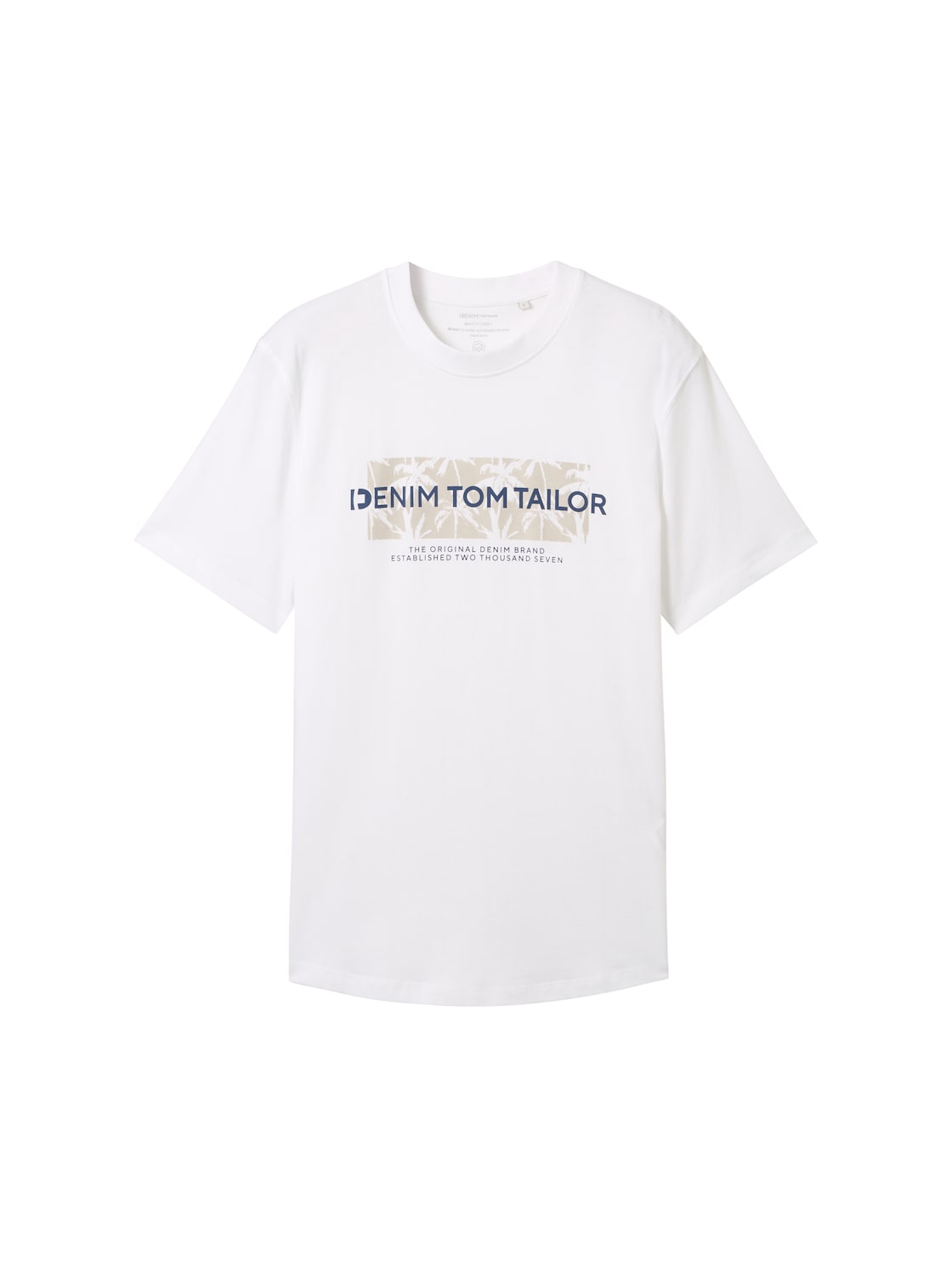 TOM TAILOR DENIM Herren T-Shirt mit Bio-Baumwolle, weiß, Logo Print, Gr. L von Tom Tailor Denim