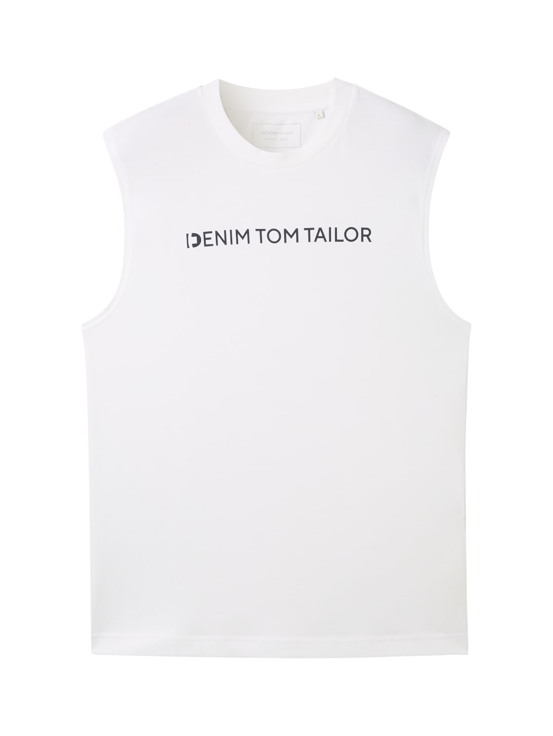 TOM TAILOR DENIM Herren Tanktop mit Logoprint, weiß, Logo Print, Gr. S von Tom Tailor Denim