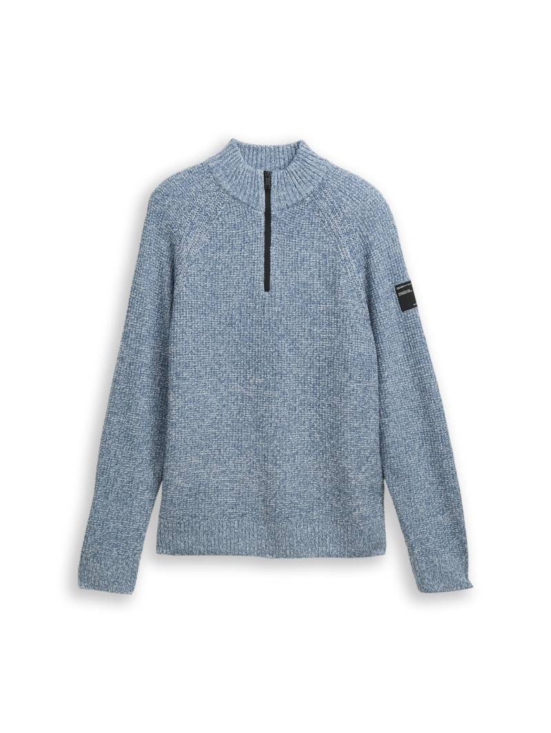 TOM TAILOR DENIM Herren Troyer Strickpullover, grün, Meliert, Gr. L von Tom Tailor Denim