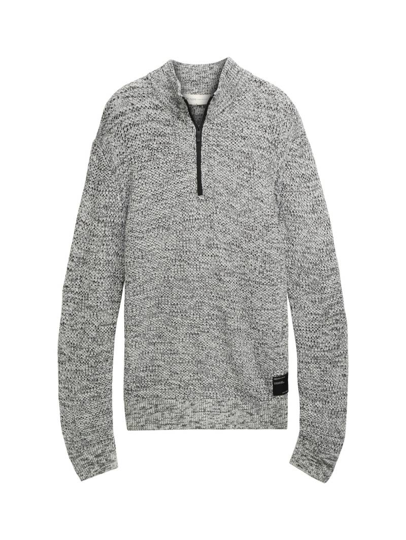 TOM TAILOR DENIM Herren Troyer Strickpullover mit Reißverschluss, weiß, Meliert, Gr. XXL von Tom Tailor Denim