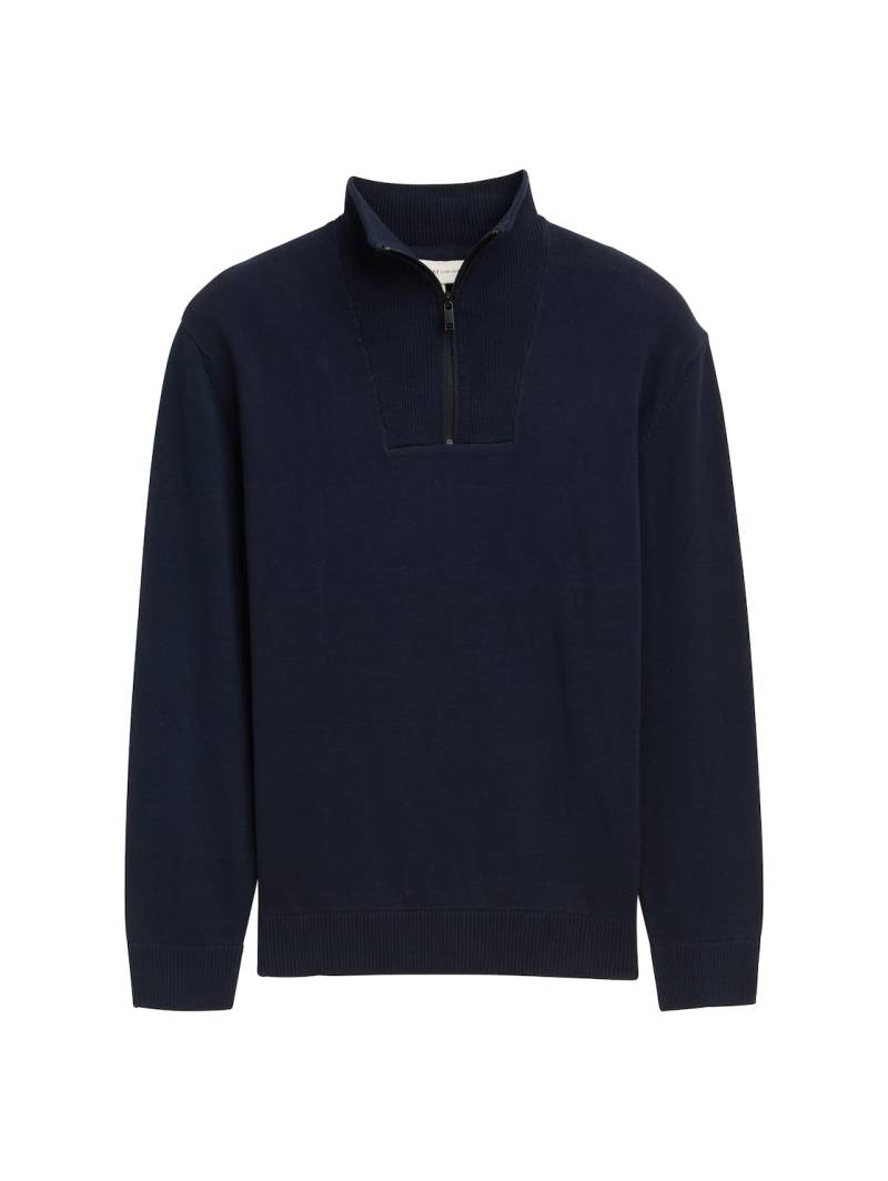 TOM TAILOR DENIM Herren Troyer Strickpullover aus Baumwolle, blau, Uni, Gr. L von Tom Tailor Denim
