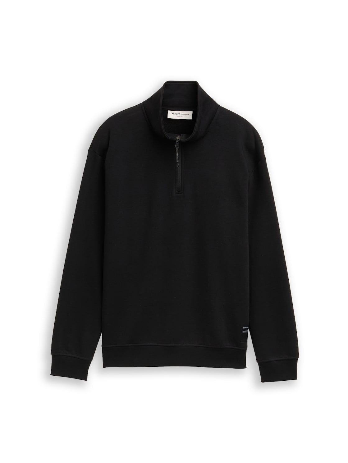 TOM TAILOR DENIM Herren Troyer Sweatshirt mit Logo-Badge, bunt, Uni, Gr. S von Tom Tailor Denim