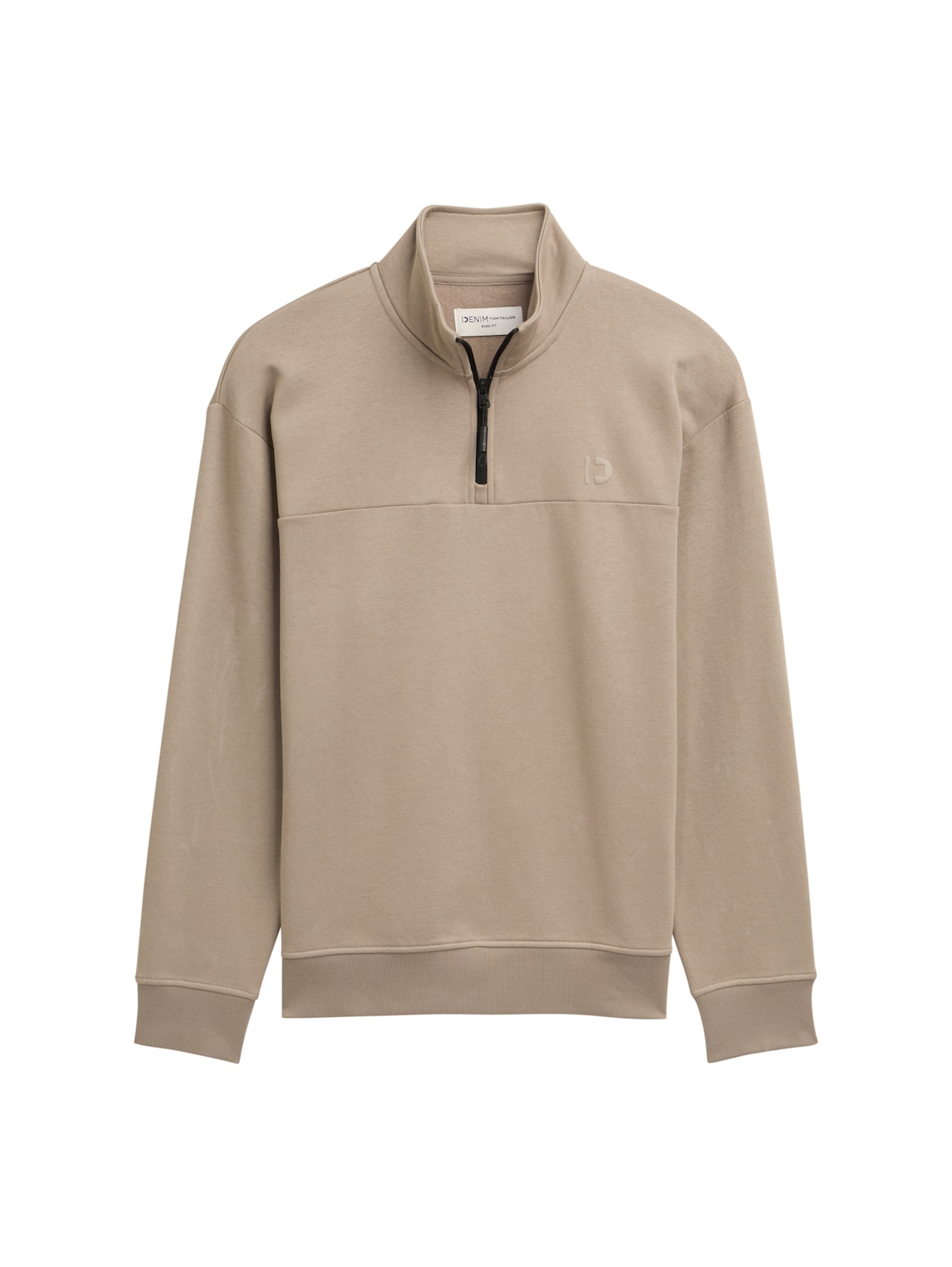 TOM TAILOR DENIM Herren Troyer Sweatshirt mit Logo-Print, braun, Uni, Gr. L von Tom Tailor Denim