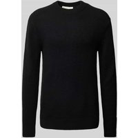 Tom Tailor Denim Regular Fit Strickpullover mit Wolle und Label-Stitching am Ärmel in Black, Größe XXL von Tom Tailor Denim