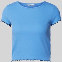 Tom Tailor Denim Cropped T-Shirt mit Muschelsaum in Hellblau, Größe M von Tom Tailor Denim