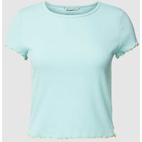 Tom Tailor Denim Cropped T-Shirt mit Muschelsaum in Mint, Größe XS von Tom Tailor Denim