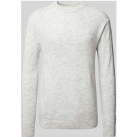Tom Tailor Denim Regular Fit Strickpullover mit Wolle und Label-Stitching am Ärmel in Hellgrau Melange, Größe XXL von Tom Tailor Denim