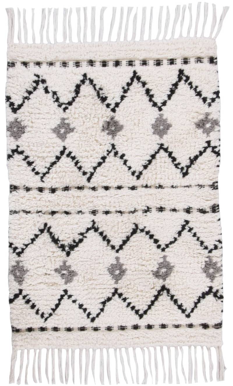 TOM TAILOR HOME Badematte "Ethno Bath" Höhe 20 mm fußbodenheizungsgeeignet Badteppich, Berber Look, mit Fransen, ZickZack Muster, reine Baumwolle von Tom Tailor Home