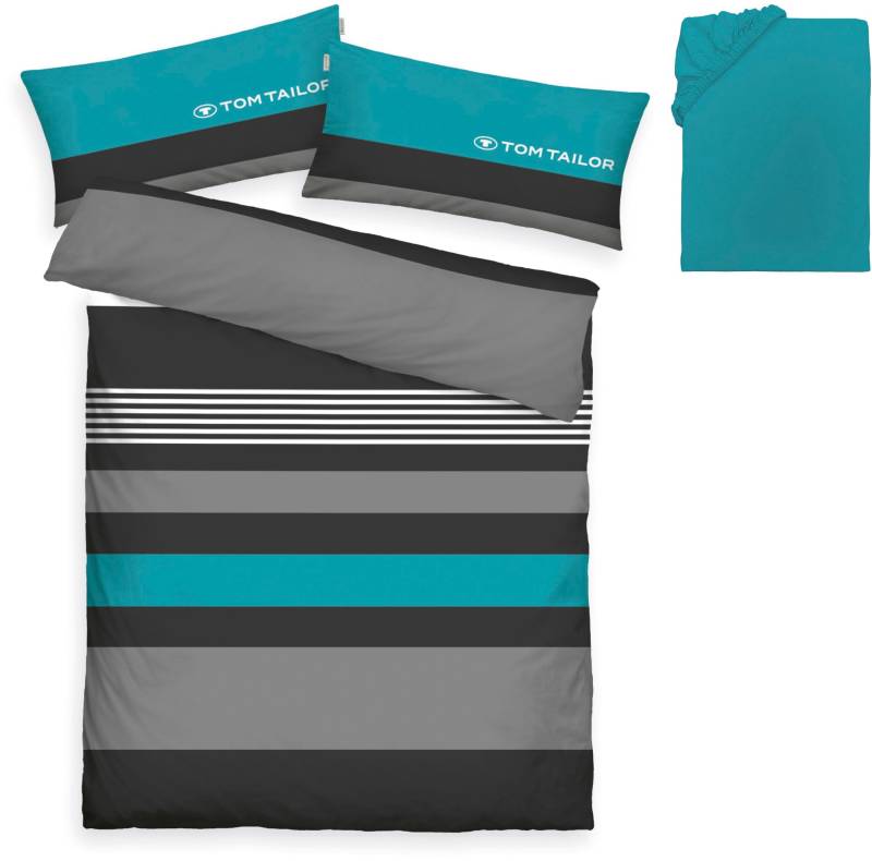 TOM TAILOR HOME Bettwäsche "Carl in Gr. 135x200 oder 155x220 cm" 3 Stk. tlg. mit GRATIS-Zugabe: Spannbettlaken, 100% Baumwolle, mit Reißverschluss von Tom Tailor Home