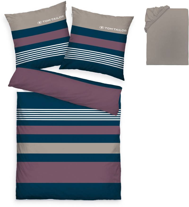 TOM TAILOR HOME Bettwäsche "Carl in Gr. 135x200 oder 155x220 cm" 3 Stk. tlg. mit GRATIS-Zugabe: Spannbettlaken, 100% Baumwolle, mit Reißverschluss von Tom Tailor Home