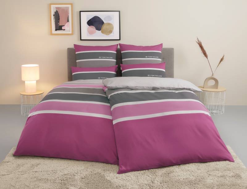 TOM TAILOR HOME Bettwäsche "Felix in Gr. 135x200 oder 155x220 cm" 3 Stk. tlg. mit GRATIS-Zugabe: Gästehandtuch (100% Baumwolle), mit Reißverschluss von Tom Tailor Home