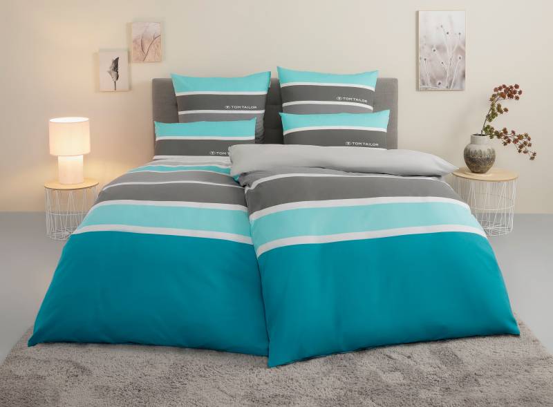 TOM TAILOR HOME Bettwäsche "Felix in Gr. 135x200 oder 155x220 cm" 3 Stk. tlg. mit GRATIS-Zugabe: Gästehandtuch (100% Baumwolle), mit Reißverschluss von Tom Tailor Home