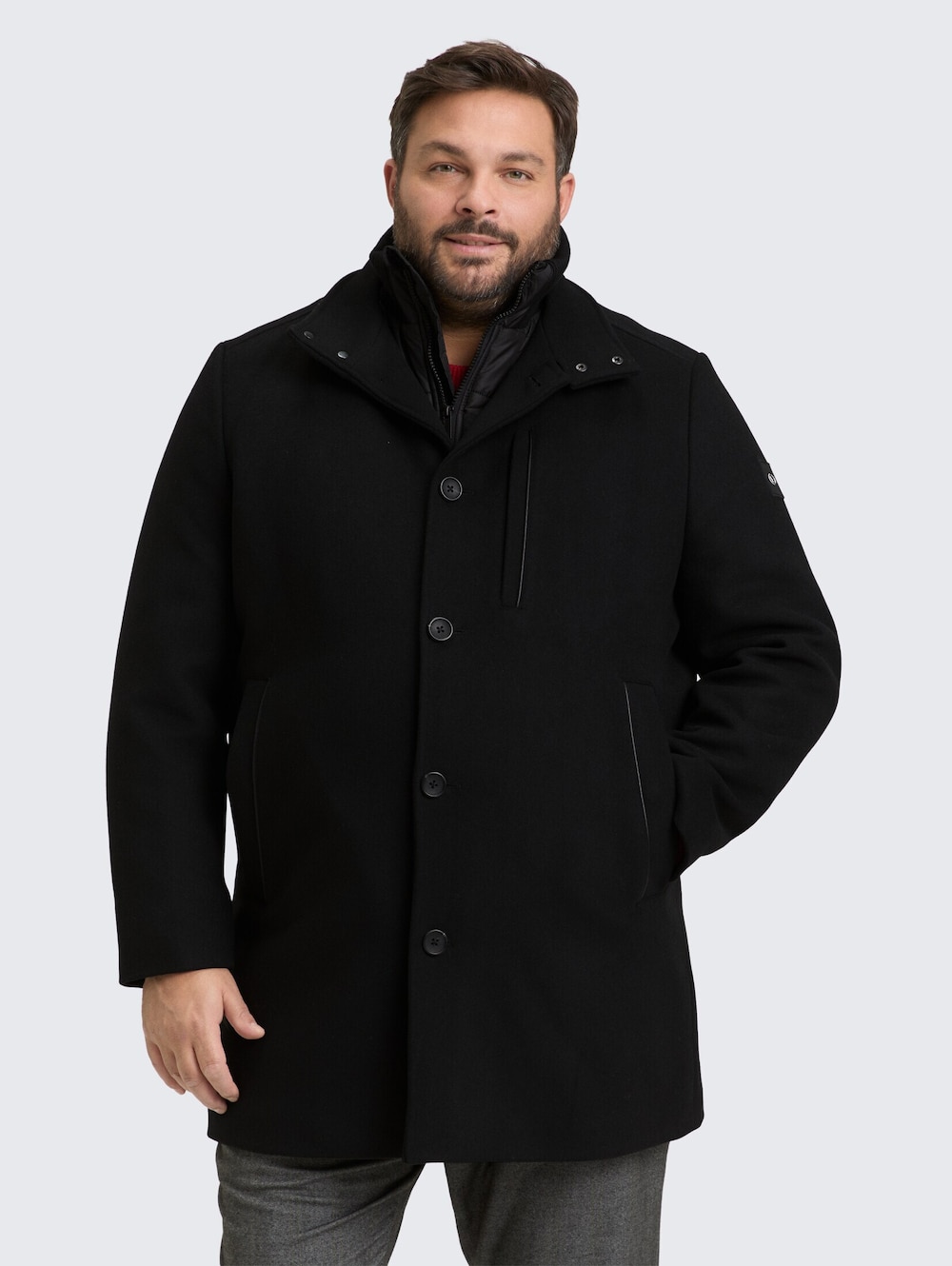 Große Größen 2-in-1 Wollmantel mit abnehmbarer Innenjacke, Herren, schwarz, Größe: XXL, Polyester/Wolle, Happy Size DE Men von Tom Tailor Men PLUS