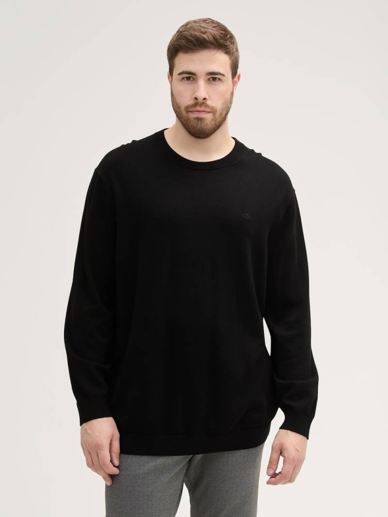 Große Größen Strickpullover mit Logo Stickerei, Herren, schwarz, Größe: 3XL, Baumwolle, Happy Size DE Men von Tom Tailor Men PLUS