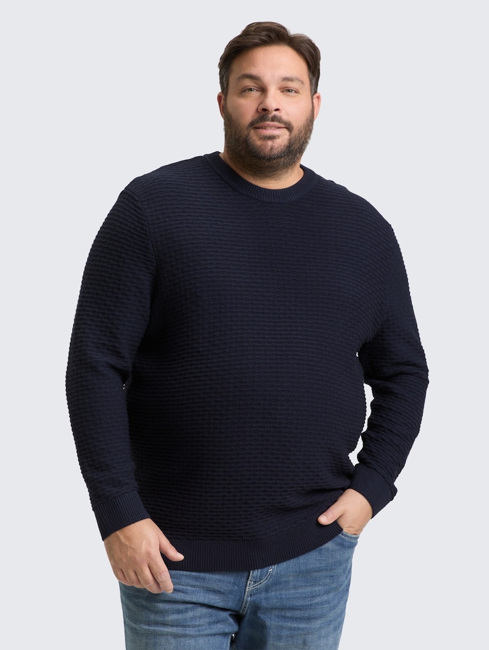Große Größen Strickpullover mit Rundhalsausschnitt, Herren, grau, Größe: 4XL, Baumwolle/Sonstige, Happy Size DE Men von Tom Tailor Men PLUS