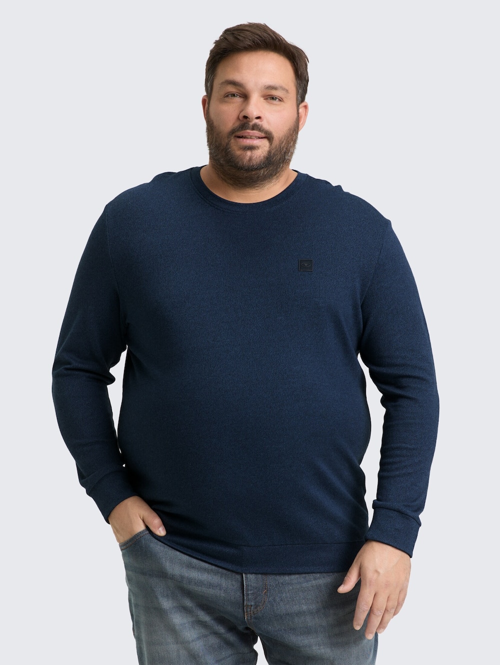 Große Größen Tom Tailor Men PLUS T-Shirt Plus Size - Langarmshirt mit Logo-Badge, Herren, türkis, Größe: XXL, Baumwolle, Happy Size DE Men von Tom Tailor Men PLUS