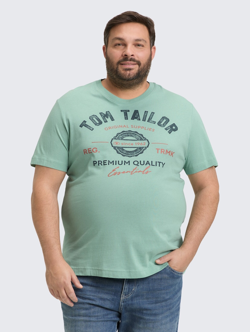 Große Größen T-Shirt mit Logo Print, Herren, türkis, Größe: 4XL, Baumwolle, Happy Size DE Men von Tom Tailor Men PLUS