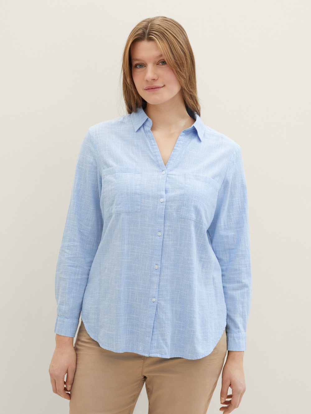 Große Größen Bluse mit Brusttaschen, Damen, blau, Größe: 48, Baumwolle, Happy Size DE Women von Tom Tailor Women PLUS