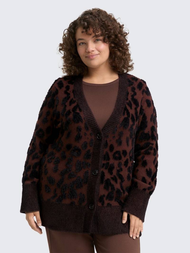 Große Größen Loose Fit Cardigan mit Leo-Muster, Damen, braun, Größe: 44, Synthetische Fasern/Baumwolle, Happy Size DE Women von Tom Tailor Women PLUS