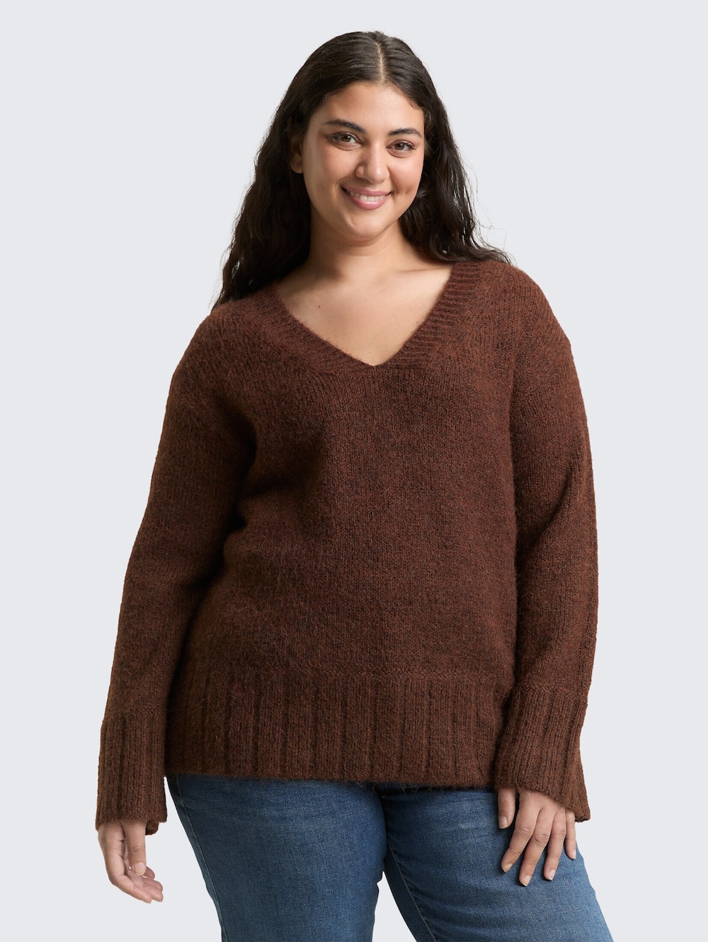 Große Größen Loose Fit Strickpullover mit Wollanteil, Damen, braun, Größe: 52, Polyester/Wolle/Synthetische Fasern, Happy Size DE Women von Tom Tailor Women PLUS