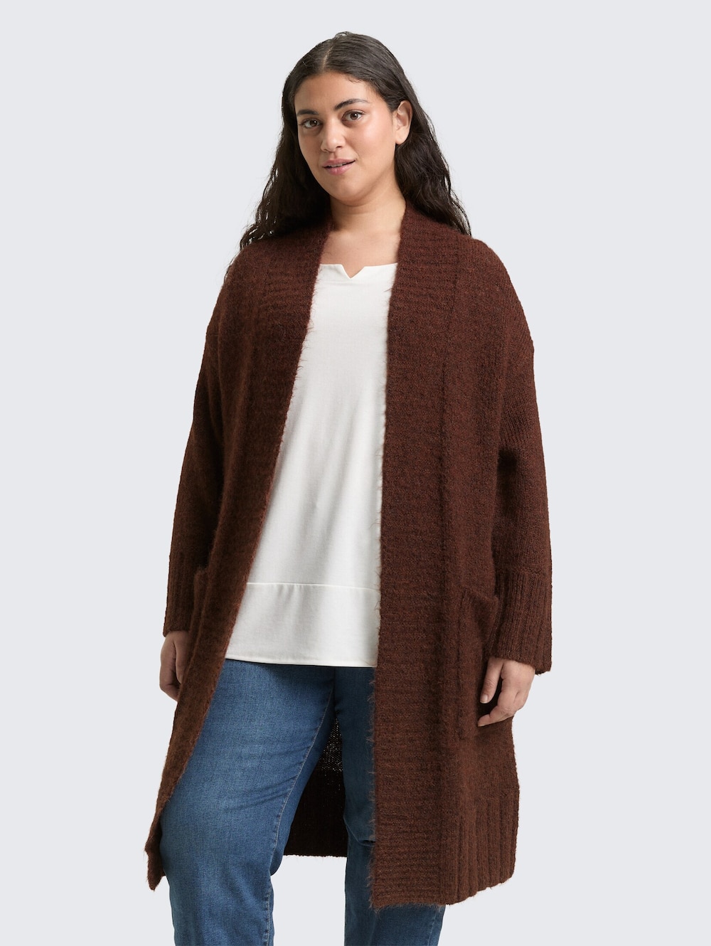 Große Größen Oversize Cardigan mit Wollanteil, Damen, braun, Größe: 52, Polyester/Wolle/Synthetische Fasern, Happy Size DE Women von Tom Tailor Women PLUS
