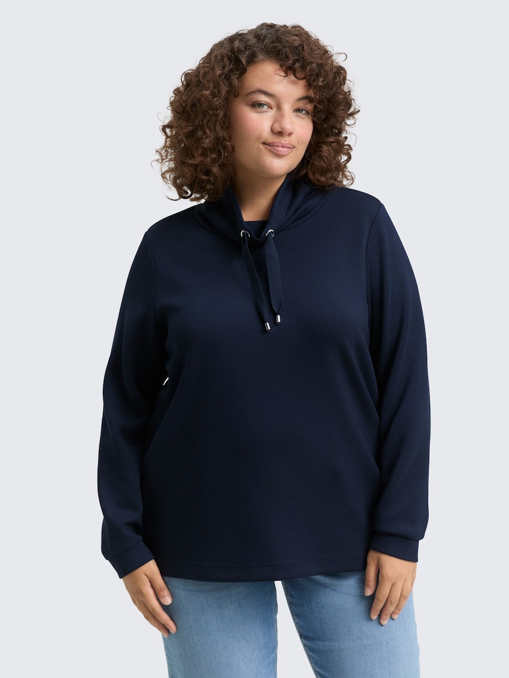 Große Größen Scuba Sweatshirt mit Stehkragen, Damen, grau, Größe: 52, Polyester/Viskose, Happy Size DE Women von Tom Tailor Women PLUS