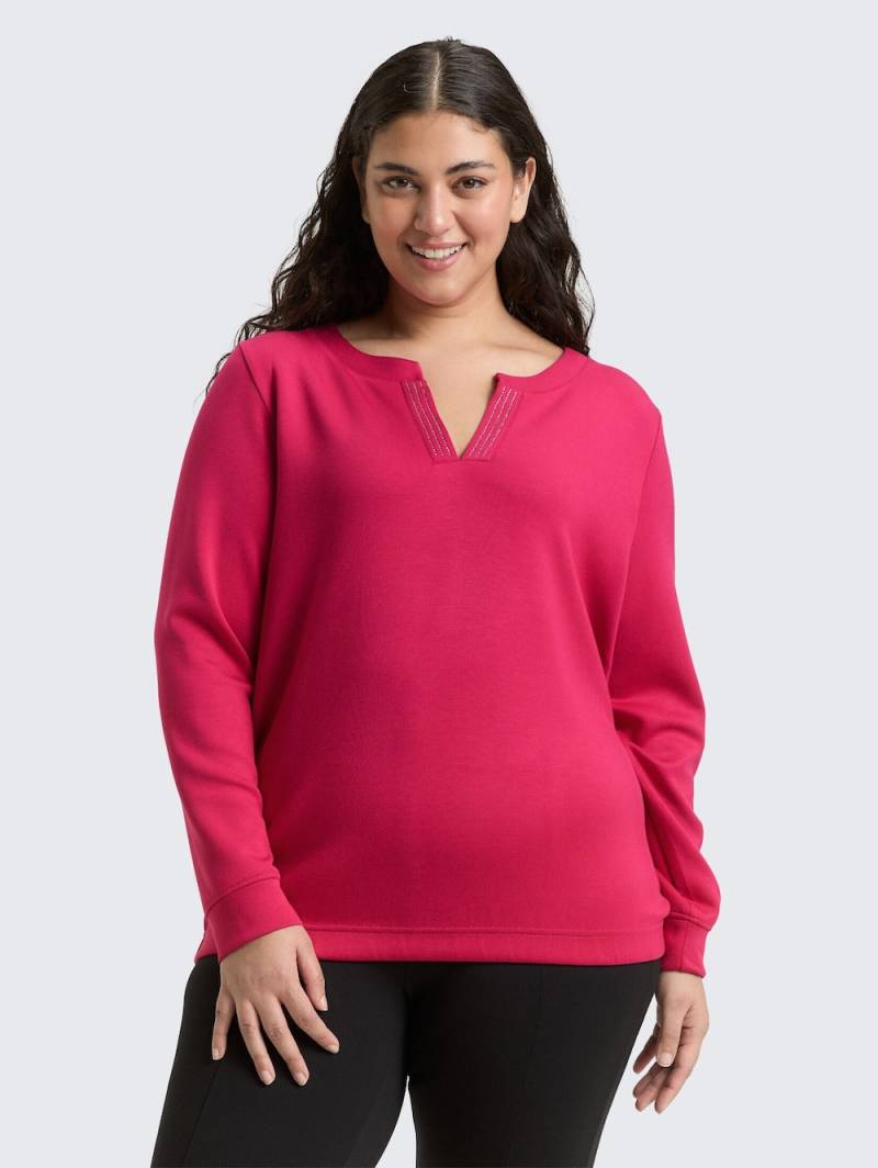 Große Größen Scuba Sweatshirt mit Strasssteinen, Damen, rosa, Größe: 44, Polyester/Viskose, Happy Size DE Women von Tom Tailor Women PLUS