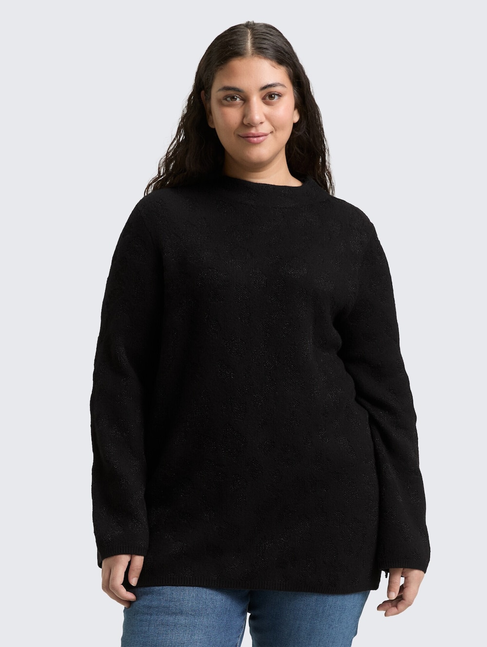 Große Größen Strickpullover mit Glitzer-Effekt, Damen, schwarz, Größe: 52, Synthetische Fasern/Baumwolle/Polyester, Happy Size DE Women von Tom Tailor Women PLUS