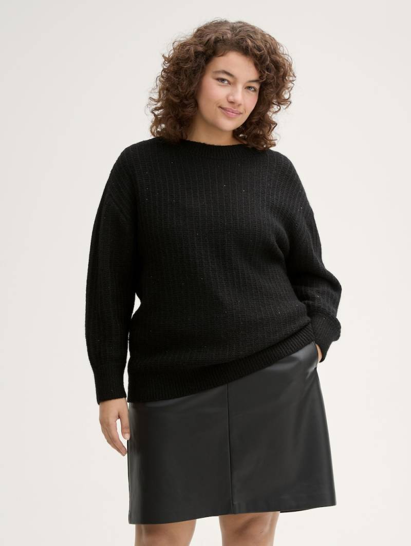 Große Größen Strickpullover mit Pailletten, Damen, schwarz, Größe: 46, Polyester/Synthetische Fasern/Sonstige, Happy Size DE Women von Tom Tailor Women PLUS