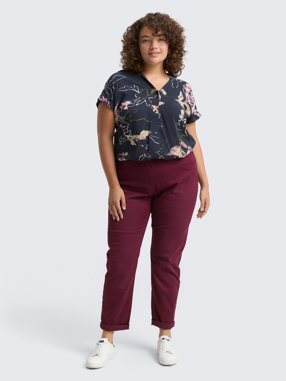 Große Größen Cropped Slim Hose, Damen, rosa, Größe: 23, Baumwolle, Happy Size DE Women von Tom Tailor Women PLUS