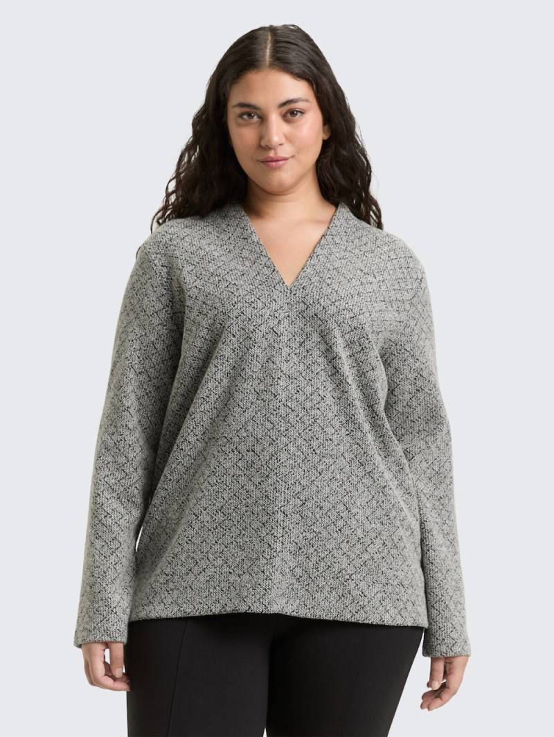 Große Größen Tom Tailor Women PLUS Strick & Sweatshirts Plus Size - Sweatshirt mit V-Ausschnitt, Damen, schwarz, Größe: 44, Baumwolle/Polyester, Happy Size DE Women von Tom Tailor Women PLUS