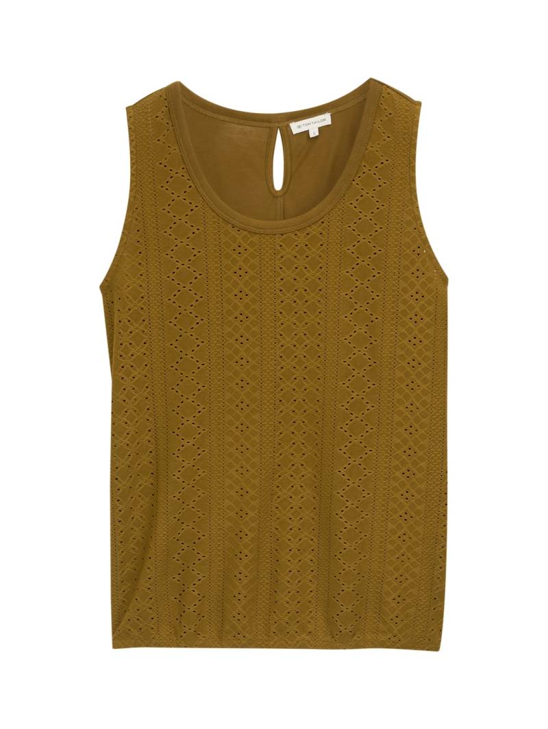 TOM TAILOR Damen Ajour Top im Material-Mix, grün, Uni, Gr. XL von Tom Tailor