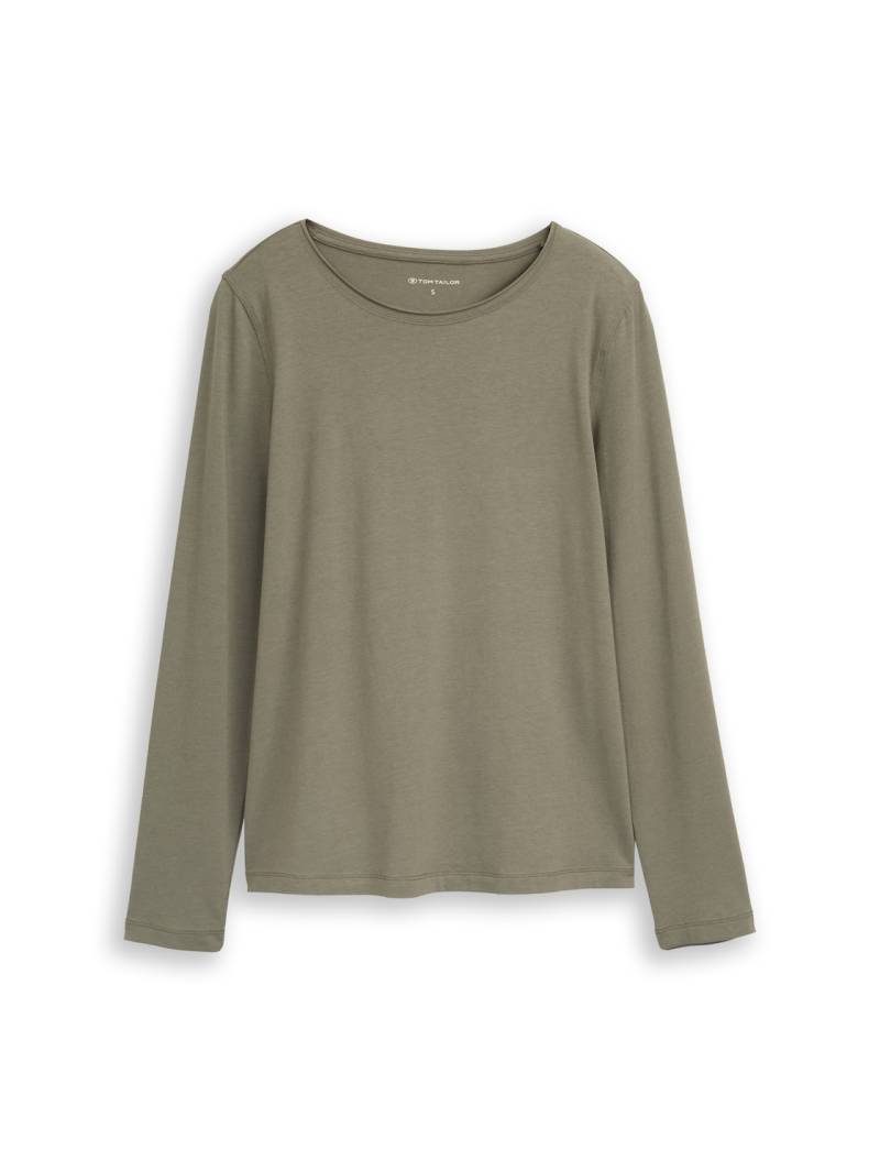 TOM TAILOR Damen Basic Langarmshirt, grün, Uni, Gr. XL von Tom Tailor