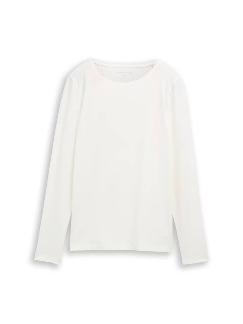 TOM TAILOR Damen Basic Langarmshirt, weiß, Uni, Gr. XL von Tom Tailor