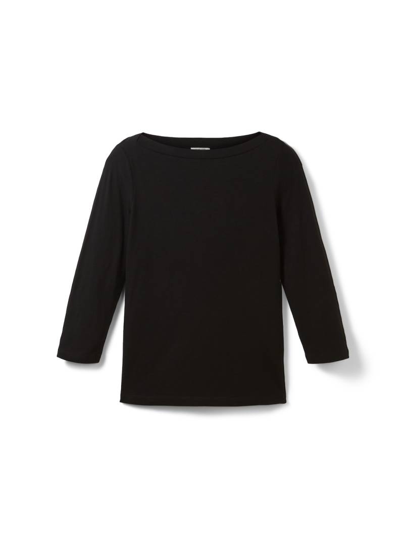 TOM TAILOR Damen Basic Longsleeve mit 3/4-Arm aus Baumwolle, schwarz, Uni, Gr. S von Tom Tailor